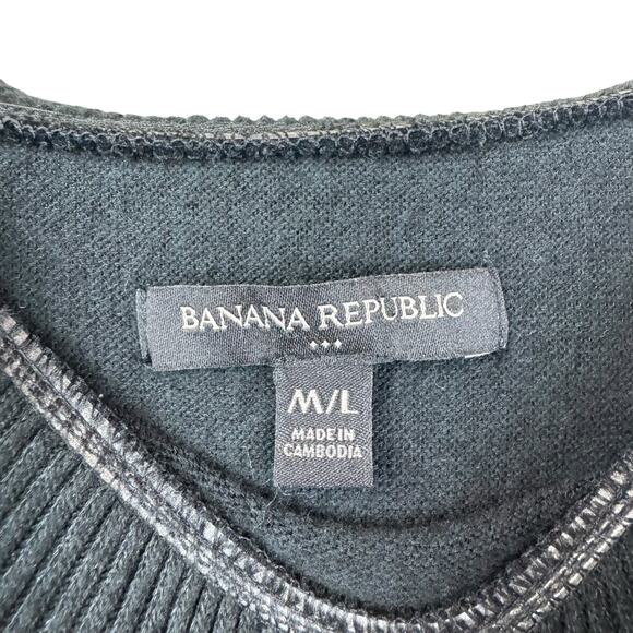 Banana Republic M/L Black Soft Knit Cowl Neck Oversized Relaxed Poncho Sweater - Picture 8 of 9